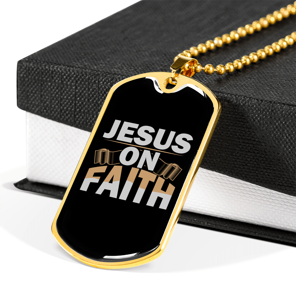 On Faith Christian Necklace Stainless Steel or 18k Gold Dog Tag 24" Chain-Express Your Love Gifts