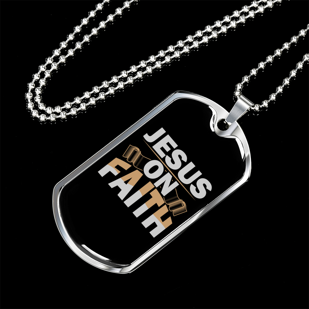 On Faith Christian Necklace Stainless Steel or 18k Gold Dog Tag 24" Chain-Express Your Love Gifts