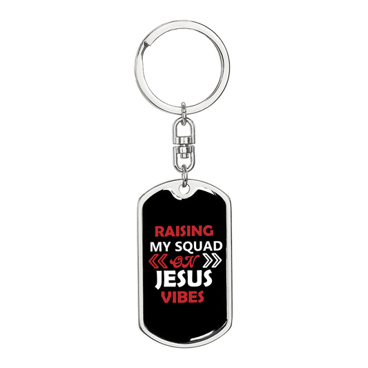 On Jesus Vibes Keychain Stainless Steel or 18k Gold Dog Tag Keyring-Express Your Love Gifts