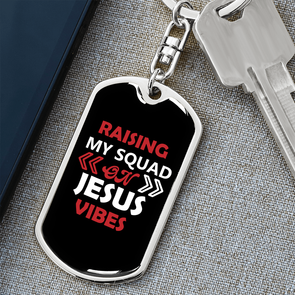 On Jesus Vibes Keychain Stainless Steel or 18k Gold Dog Tag Keyring-Express Your Love Gifts