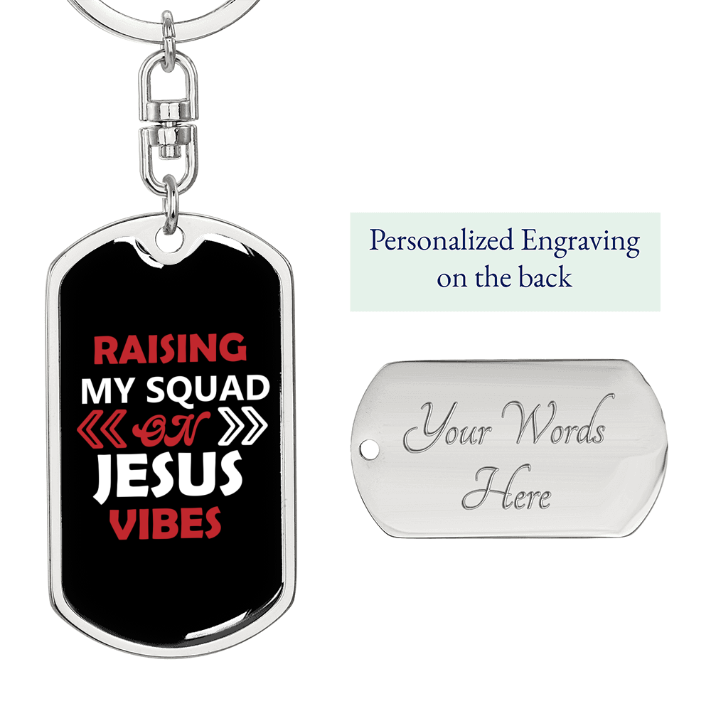 On Jesus Vibes Keychain Stainless Steel or 18k Gold Dog Tag Keyring-Express Your Love Gifts