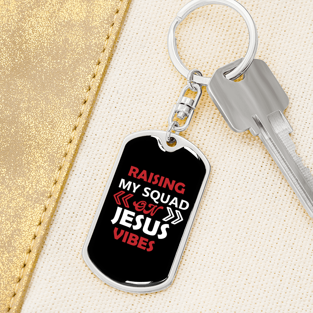 On Jesus Vibes Keychain Stainless Steel or 18k Gold Dog Tag Keyring-Express Your Love Gifts