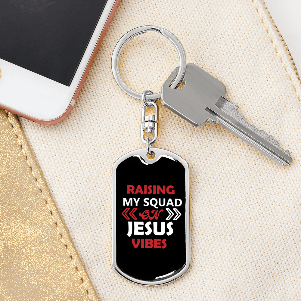 On Jesus Vibes Keychain Stainless Steel or 18k Gold Dog Tag Keyring-Express Your Love Gifts