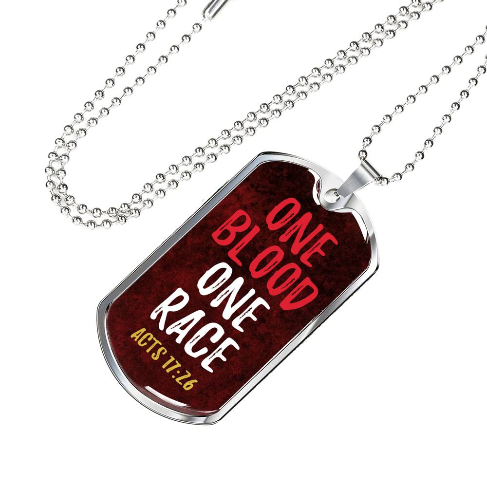 One Blood One Race Acts 17:26 Necklace Stainless Steel or 18k Gold Dog Tag 24" Chain-Express Your Love Gifts