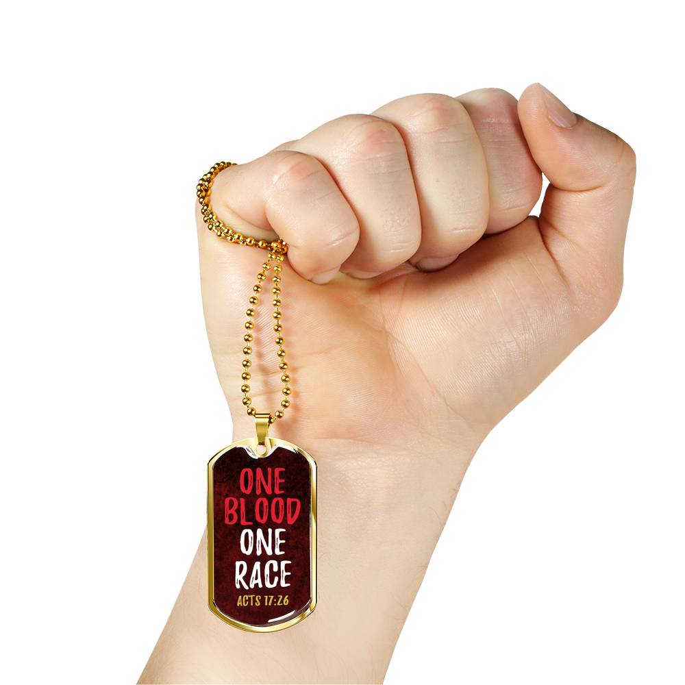 One Blood One Race Acts 17:26 Necklace Stainless Steel or 18k Gold Dog Tag 24" Chain-Express Your Love Gifts