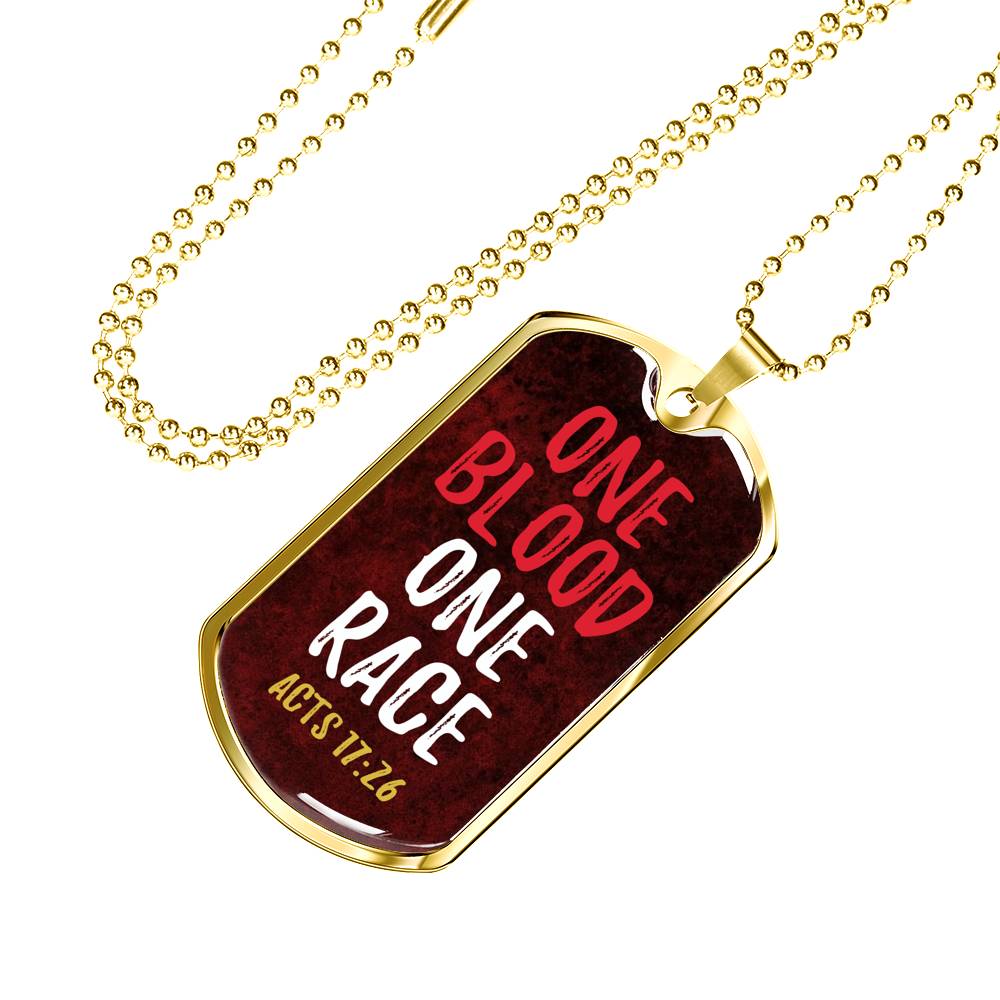 One Blood One Race Acts 17:26 Necklace Stainless Steel or 18k Gold Dog Tag 24" Chain-Express Your Love Gifts