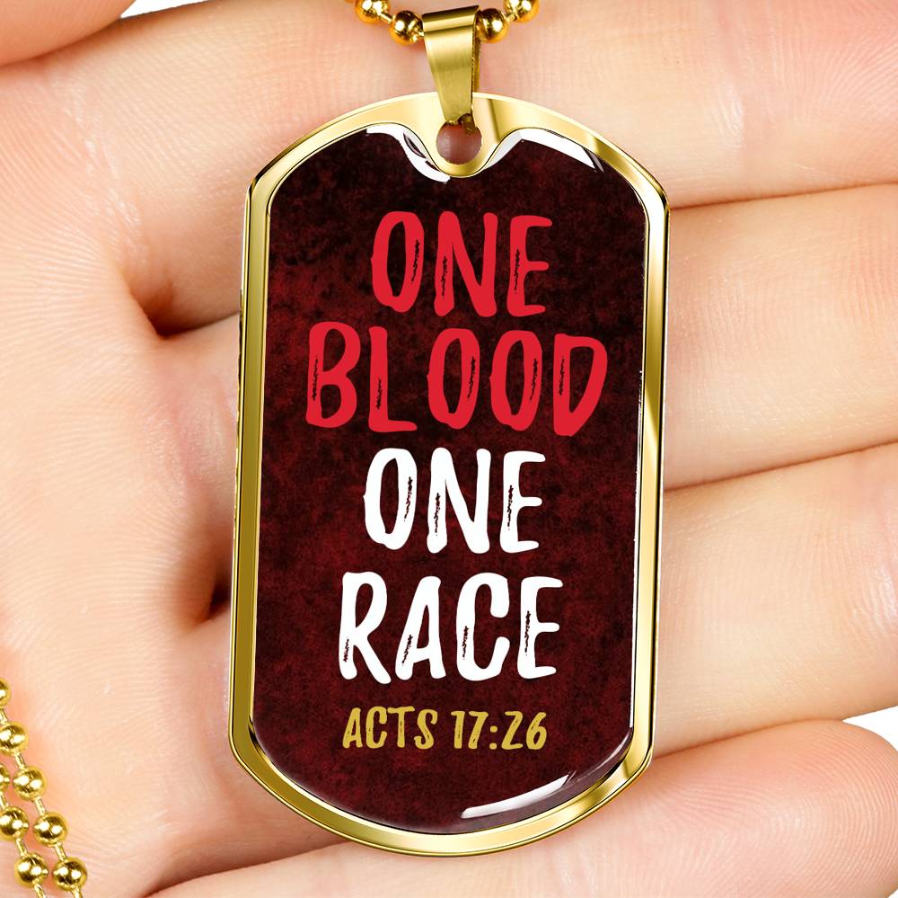 One Blood One Race Acts 17:26 Necklace Stainless Steel or 18k Gold Dog Tag 24" Chain-Express Your Love Gifts