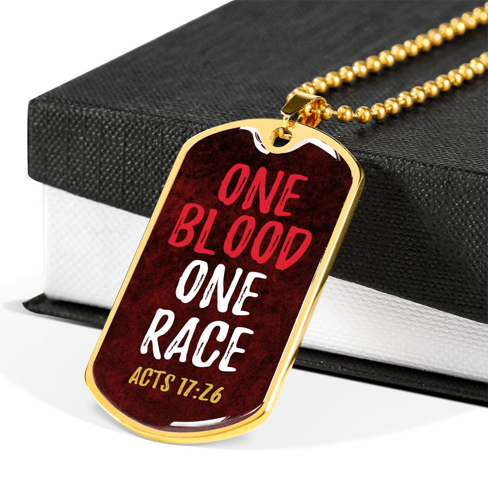 One Blood One Race Acts 17:26 Necklace Stainless Steel or 18k Gold Dog Tag 24" Chain-Express Your Love Gifts