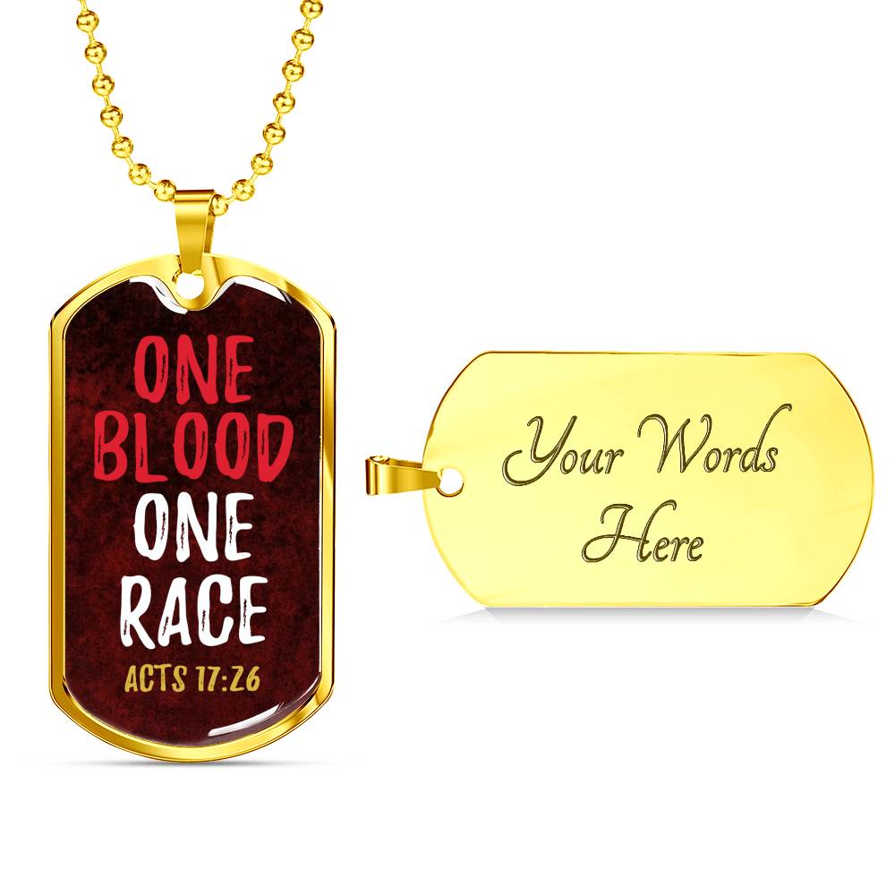 One Blood One Race Acts 17:26 Necklace Stainless Steel or 18k Gold Dog Tag 24" Chain-Express Your Love Gifts