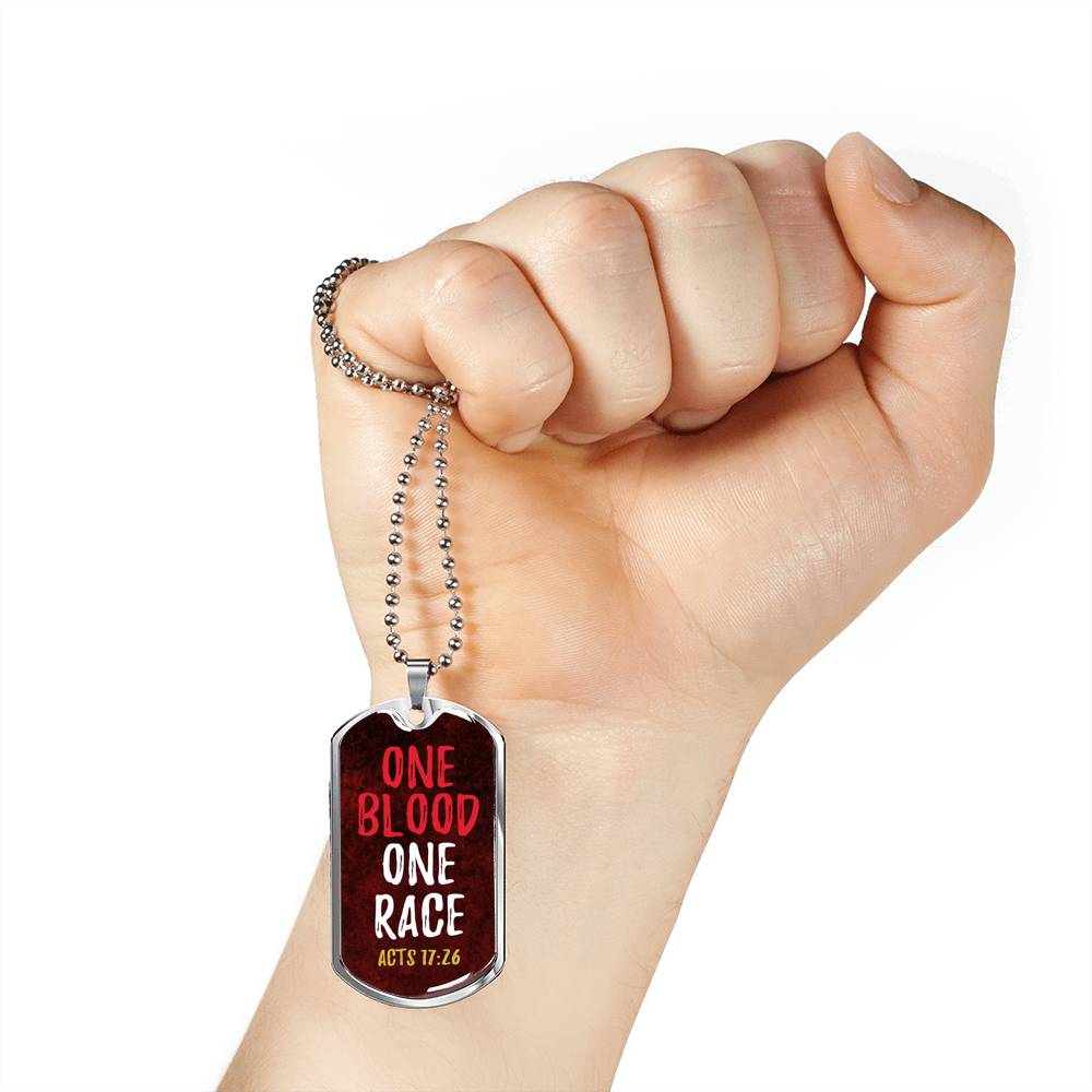 One Blood One Race Acts 17:26 Necklace Stainless Steel or 18k Gold Dog Tag 24" Chain-Express Your Love Gifts