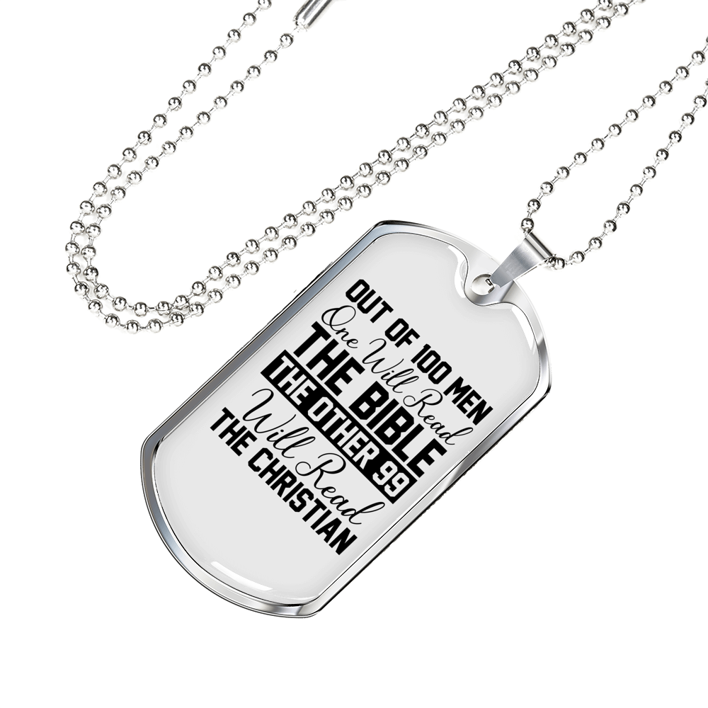 One Will Read Bible Christian Necklace Stainless Steel or 18k Gold Dog Tag 24" Chain-Express Your Love Gifts