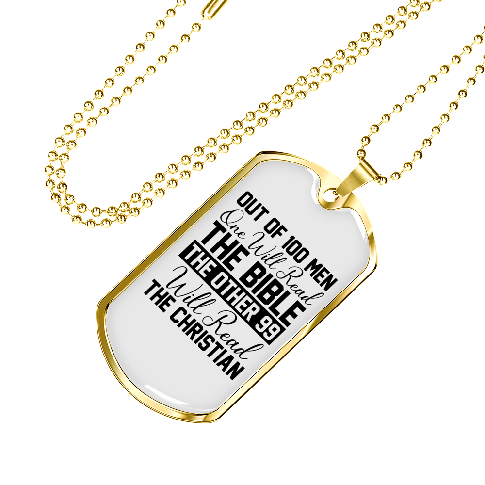 One Will Read Bible Christian Necklace Stainless Steel or 18k Gold Dog Tag 24" Chain-Express Your Love Gifts