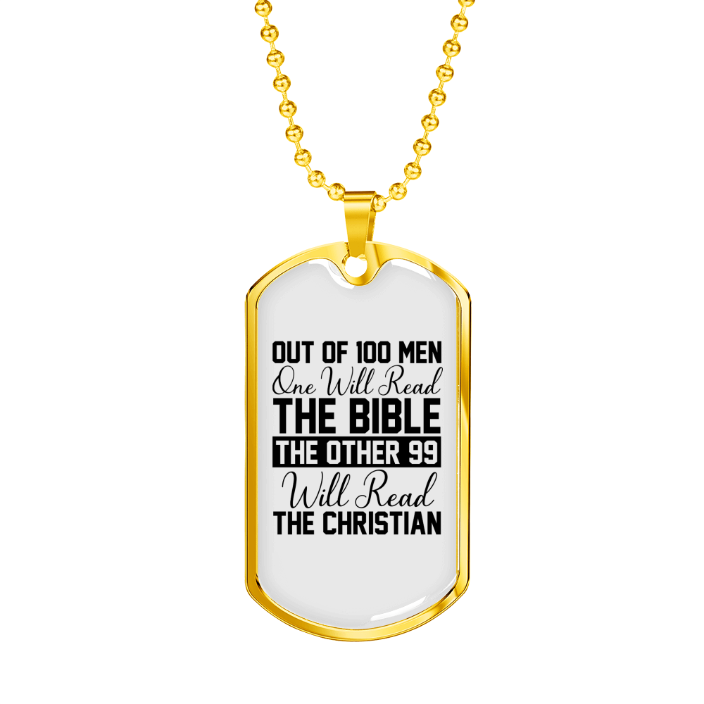 One Will Read Bible Christian Necklace Stainless Steel or 18k Gold Dog Tag 24" Chain-Express Your Love Gifts