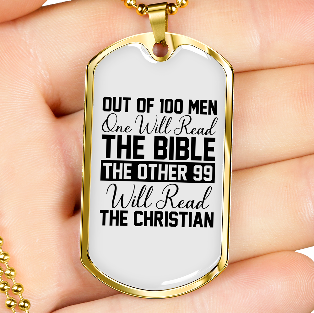 One Will Read Bible Christian Necklace Stainless Steel or 18k Gold Dog Tag 24" Chain-Express Your Love Gifts