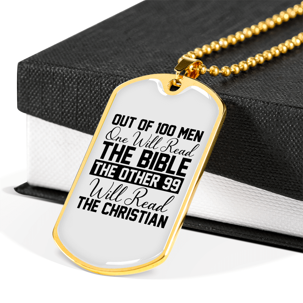 One Will Read Bible Christian Necklace Stainless Steel or 18k Gold Dog Tag 24" Chain-Express Your Love Gifts