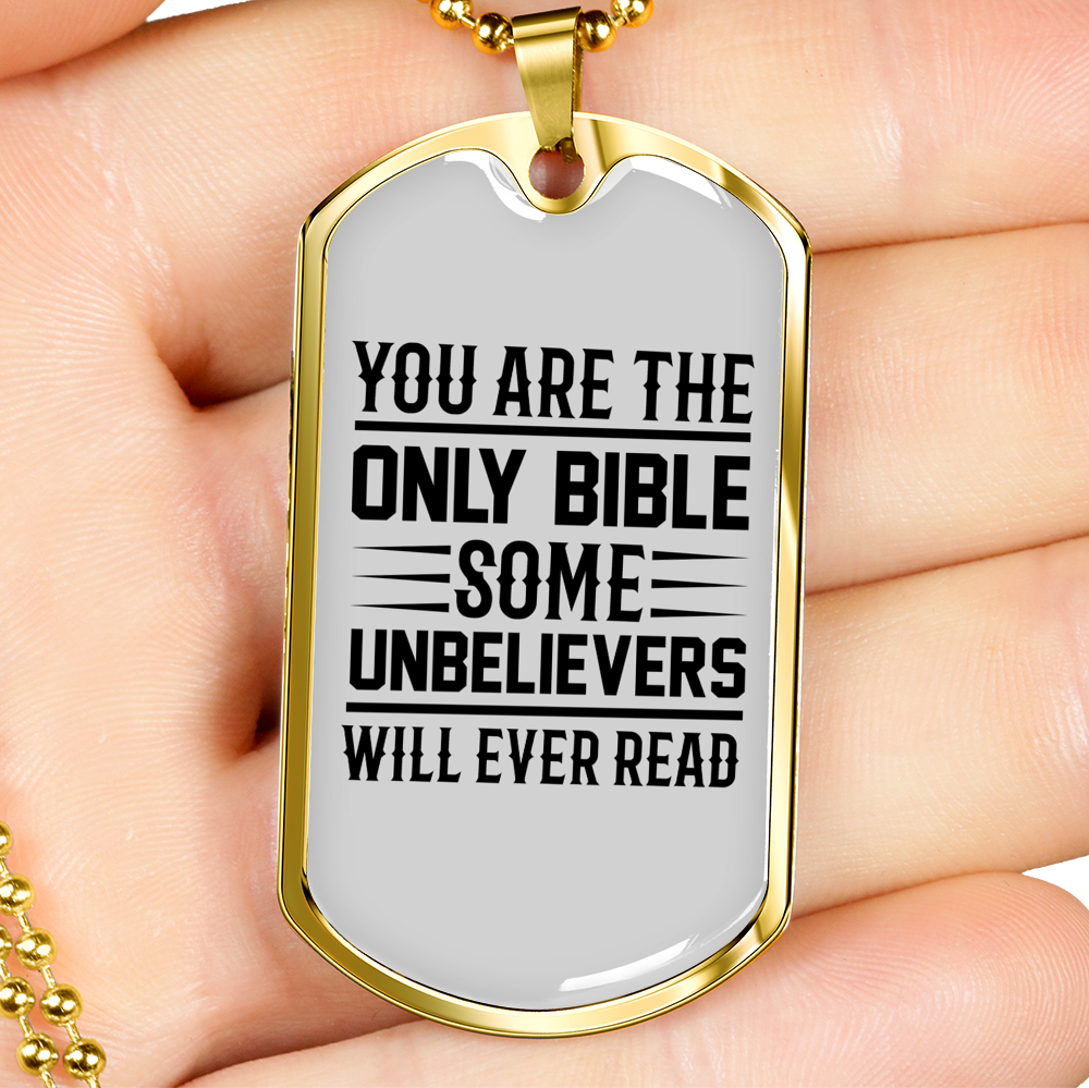 Only Bible Christian Necklace Stainless Steel or 18k Gold Dog Tag 24" Chain-Express Your Love Gifts