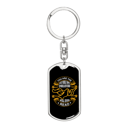 Only Bible Keychain Stainless Steel or 18k Gold Dog Tag Keyring-Express Your Love Gifts