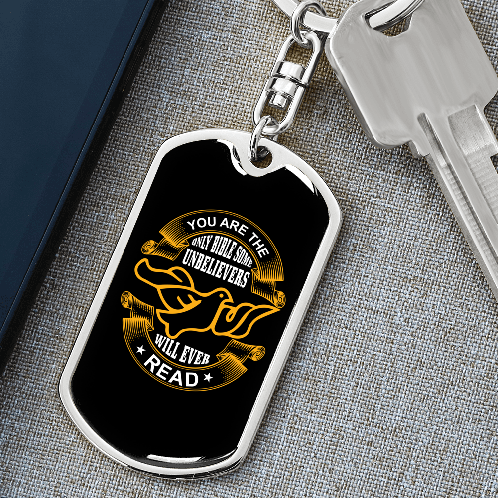 Only Bible Keychain Stainless Steel or 18k Gold Dog Tag Keyring-Express Your Love Gifts
