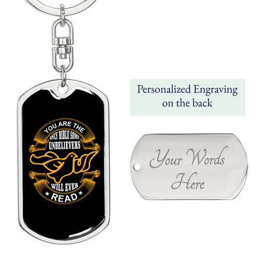 Only Bible Keychain Stainless Steel or 18k Gold Dog Tag Keyring-Express Your Love Gifts