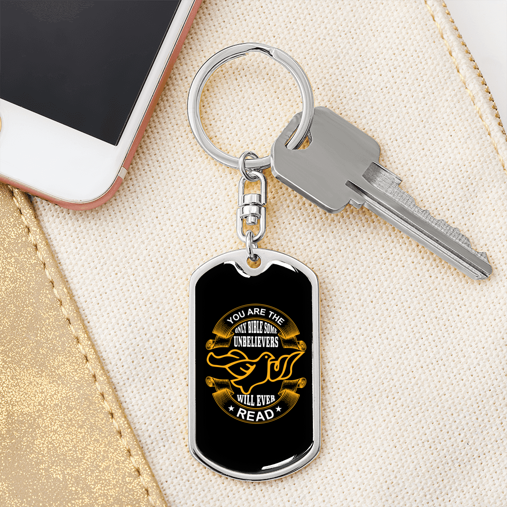 Only Bible Keychain Stainless Steel or 18k Gold Dog Tag Keyring-Express Your Love Gifts