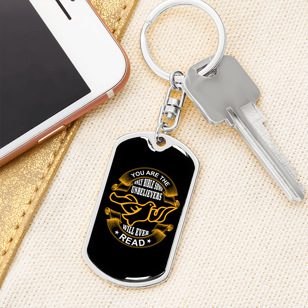 Only Bible Keychain Stainless Steel or 18k Gold Dog Tag Keyring-Express Your Love Gifts