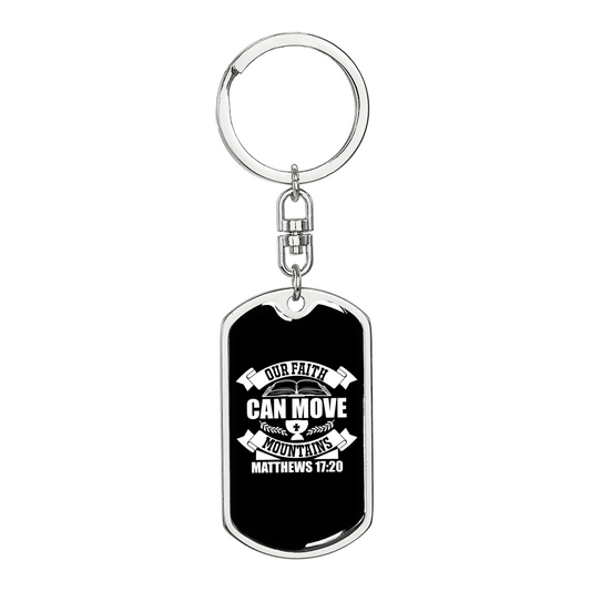 Our Faith Matthew 17:20 Keychain Stainless Steel or 18k Gold Dog Tag Keyring-Express Your Love Gifts