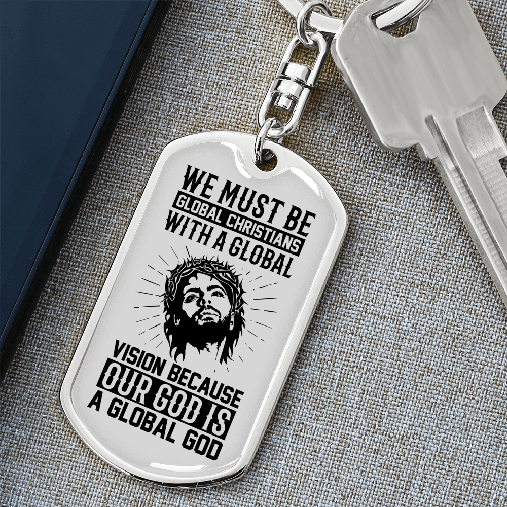 Our Global God Keychain Stainless Steel or 18k Gold Dog Tag Keyring-Express Your Love Gifts