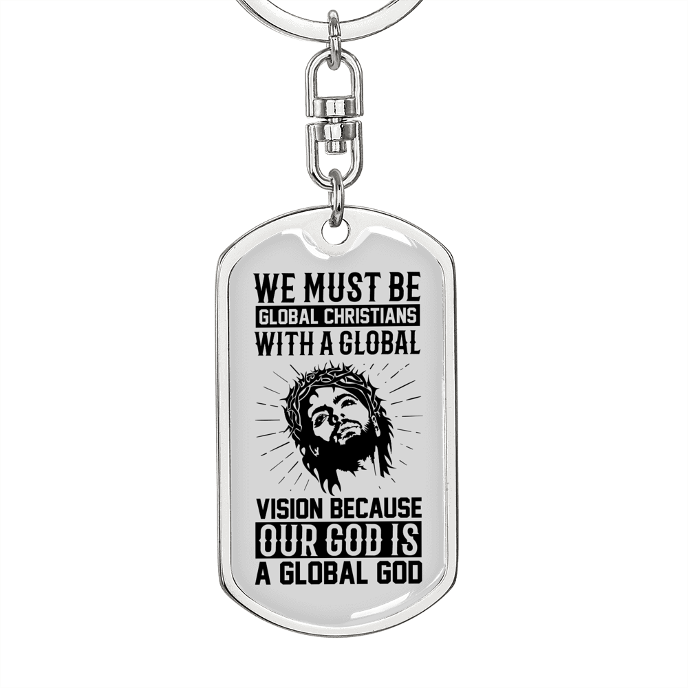 Our Global God Keychain Stainless Steel or 18k Gold Dog Tag Keyring-Express Your Love Gifts