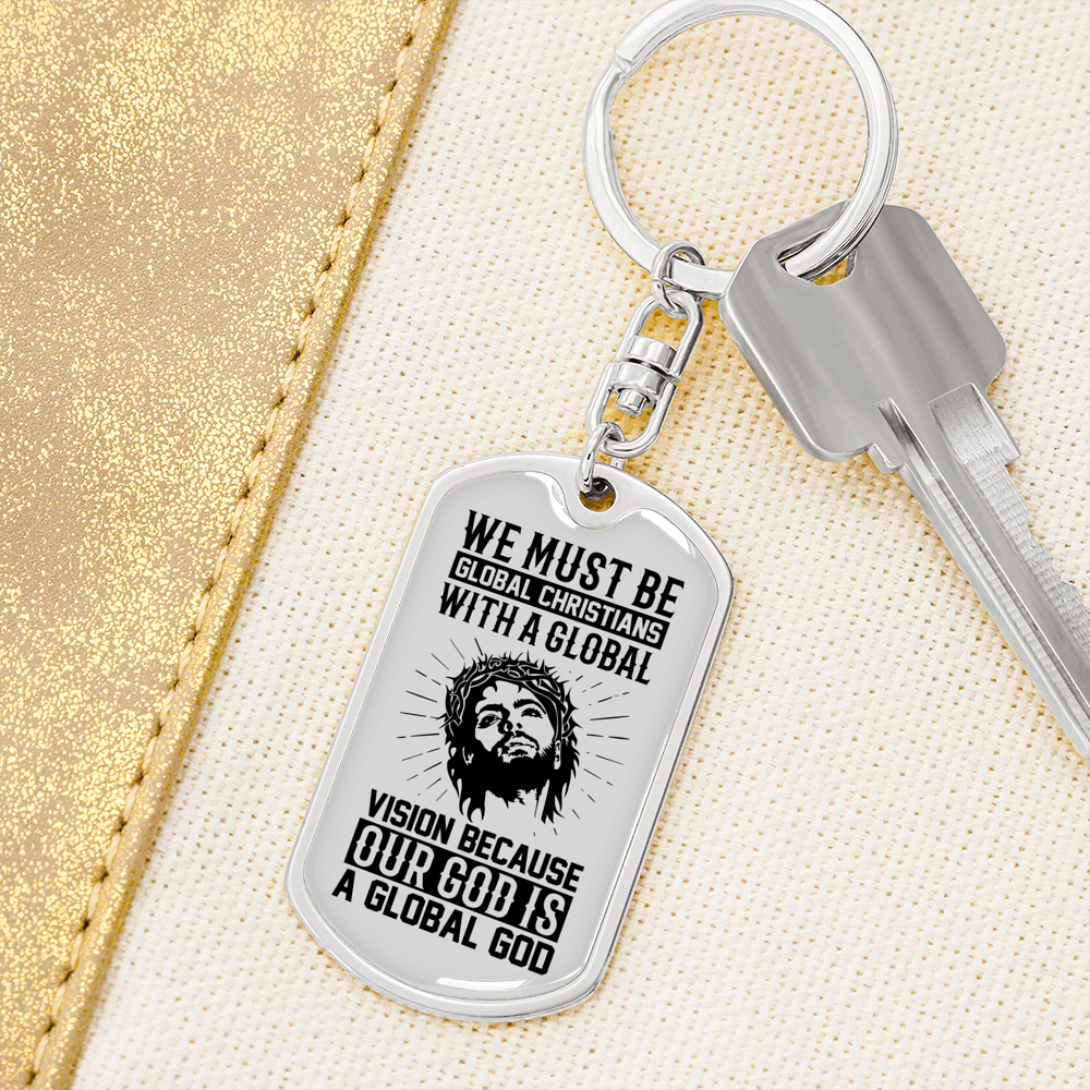 Our Global God Keychain Stainless Steel or 18k Gold Dog Tag Keyring-Express Your Love Gifts