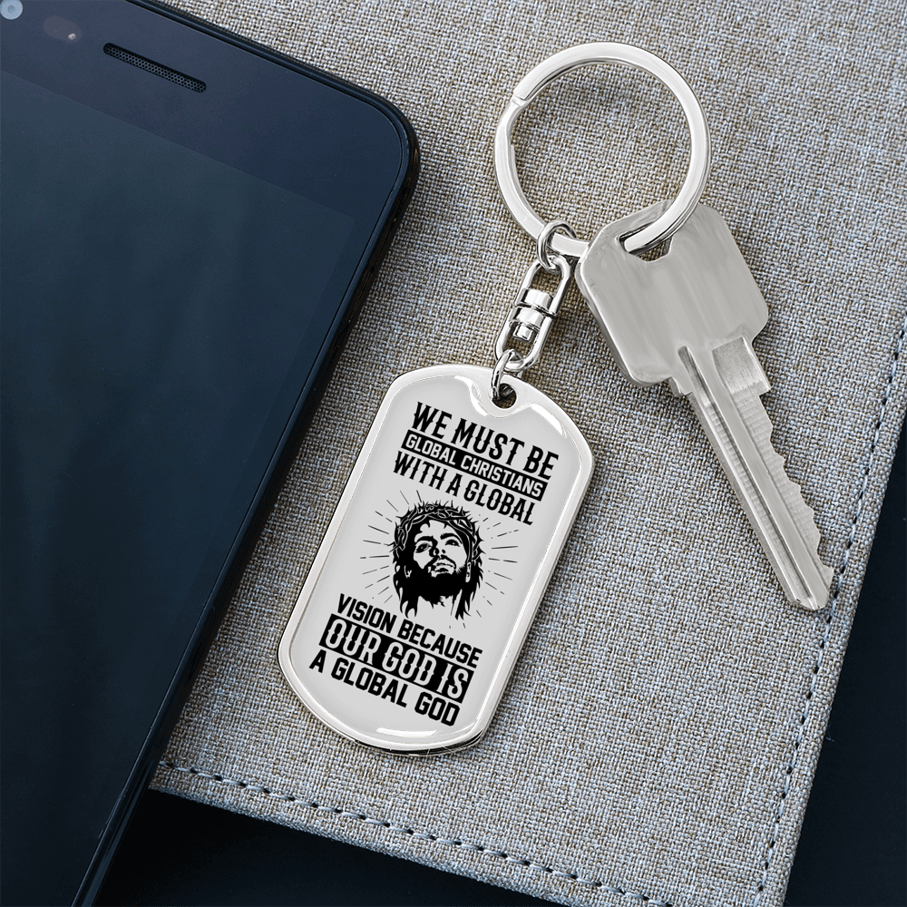 Our Global God Keychain Stainless Steel or 18k Gold Dog Tag Keyring-Express Your Love Gifts