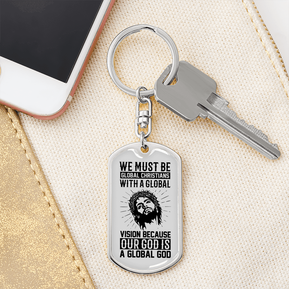 Our Global God Keychain Stainless Steel or 18k Gold Dog Tag Keyring-Express Your Love Gifts