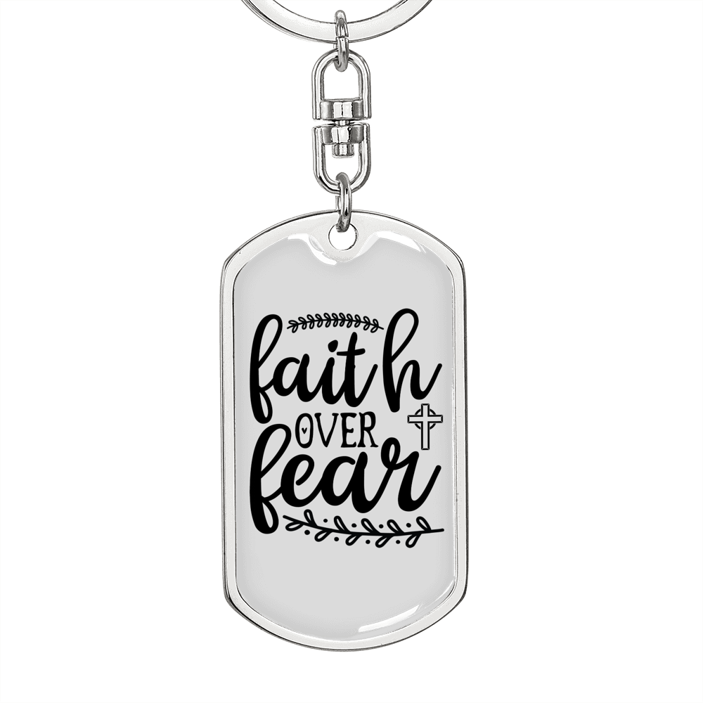 Over Fear Keychain Stainless Steel or 18k Gold Dog Tag Keyring-Express Your Love Gifts