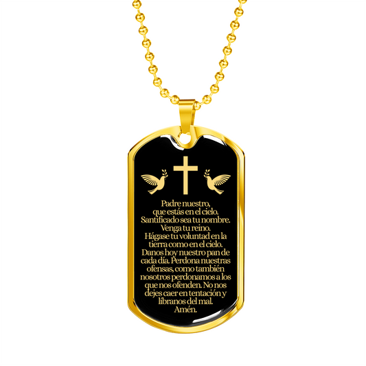 Padre Nuestro Lord's Prayer Necklace Stainless Steel or 18k Gold Dog Tag 24" Chain-Express Your Love Gifts