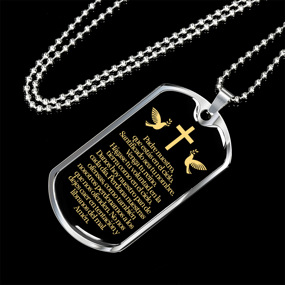 Padre Nuestro Lord's Prayer Necklace Stainless Steel or 18k Gold Dog Tag 24" Chain-Express Your Love Gifts