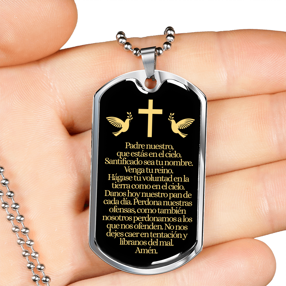 Padre Nuestro Lord's Prayer Necklace Stainless Steel or 18k Gold Dog Tag 24" Chain-Express Your Love Gifts