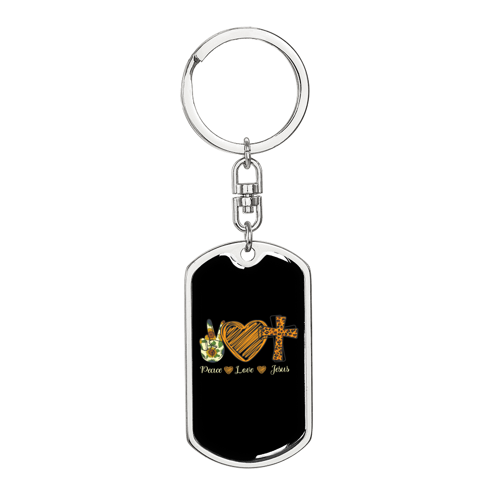Peace Love Jesus Keychain Stainless Steel or 18k Gold Dog Tag Keyring-Express Your Love Gifts