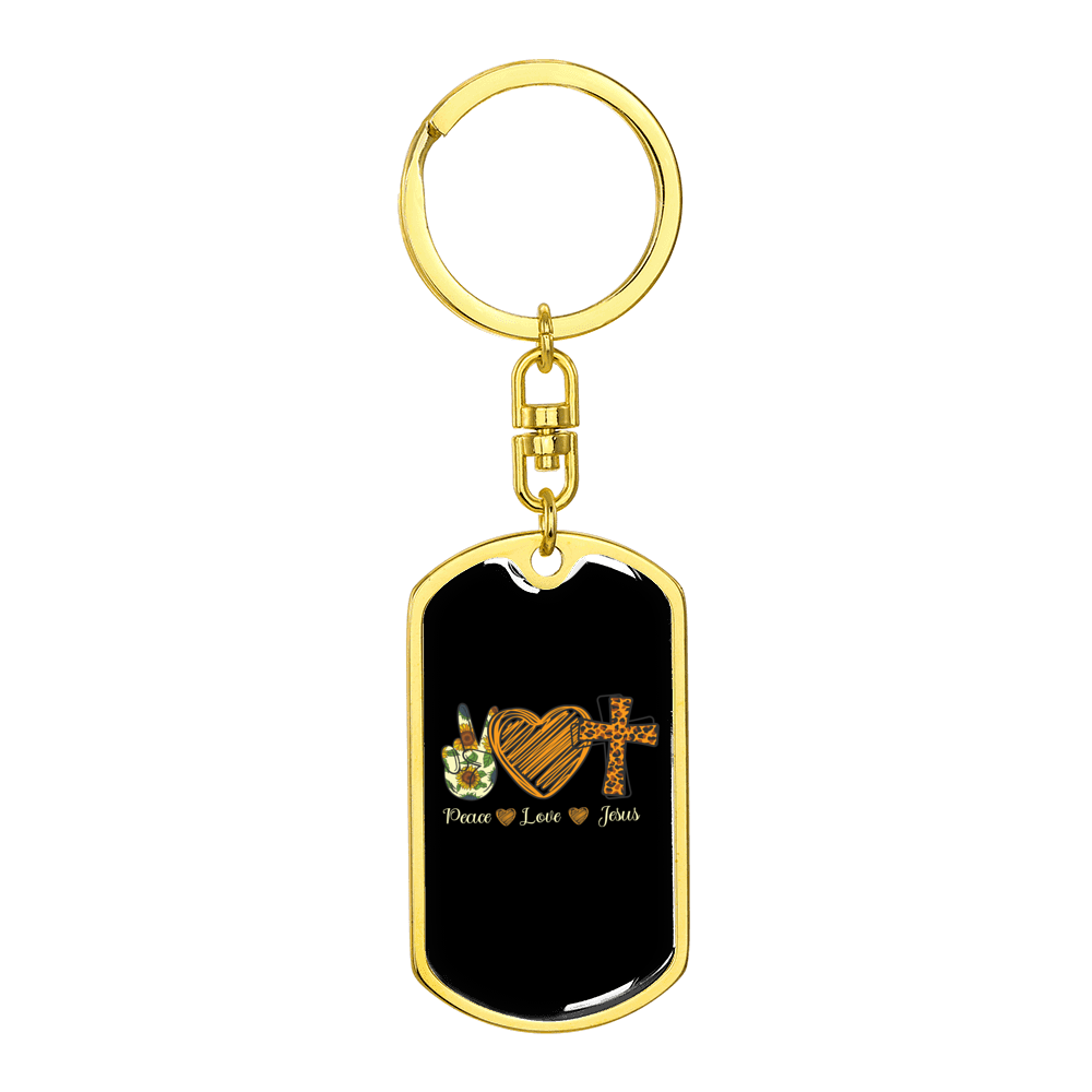 Peace Love Jesus Stainless Steel or 18k Gold Premium Swivel Dog Tag Keychain
