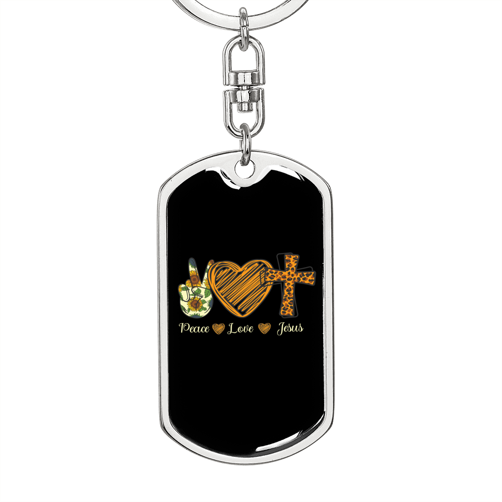 Peace Love Jesus Keychain Stainless Steel or 18k Gold Dog Tag Keyring-Express Your Love Gifts