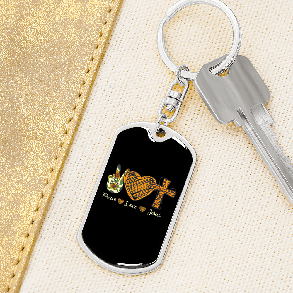 Peace Love Jesus Keychain Stainless Steel or 18k Gold Dog Tag Keyring-Express Your Love Gifts