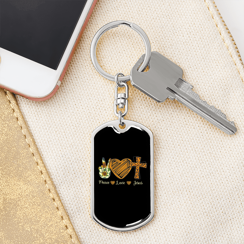 Peace Love Jesus Keychain Stainless Steel or 18k Gold Dog Tag Keyring-Express Your Love Gifts