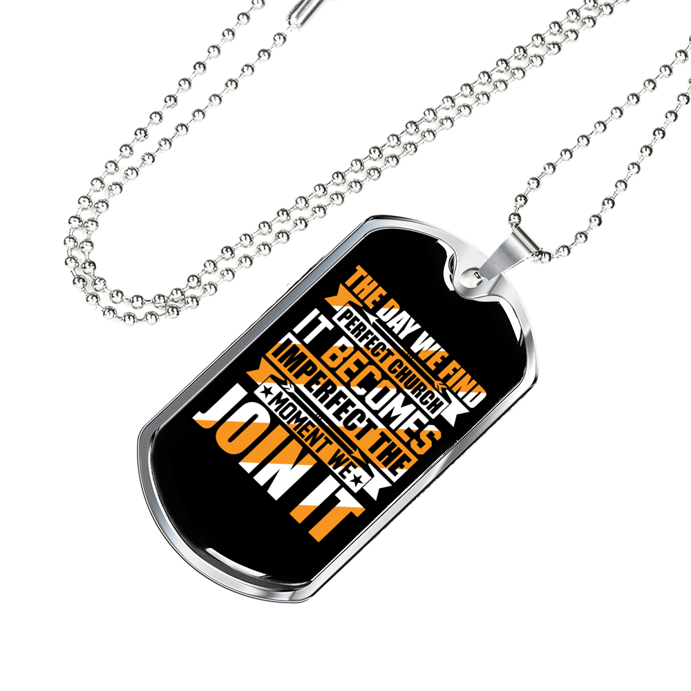 Perfect Church Christian Necklace Stainless Steel or 18k Gold Dog Tag 24" Chain-Express Your Love Gifts