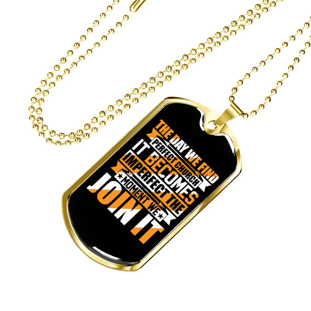 Perfect Church Christian Necklace Stainless Steel or 18k Gold Dog Tag 24" Chain-Express Your Love Gifts