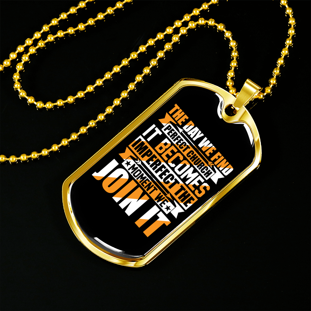 Perfect Church Christian Necklace Stainless Steel or 18k Gold Dog Tag 24" Chain-Express Your Love Gifts