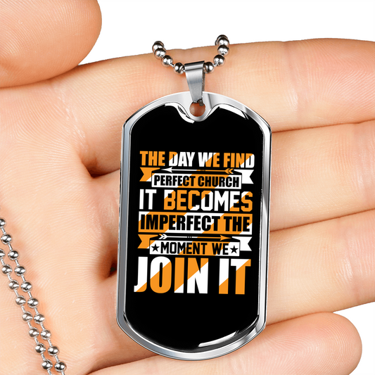 Perfect Church Christian Necklace Stainless Steel or 18k Gold Dog Tag 24" Chain-Express Your Love Gifts