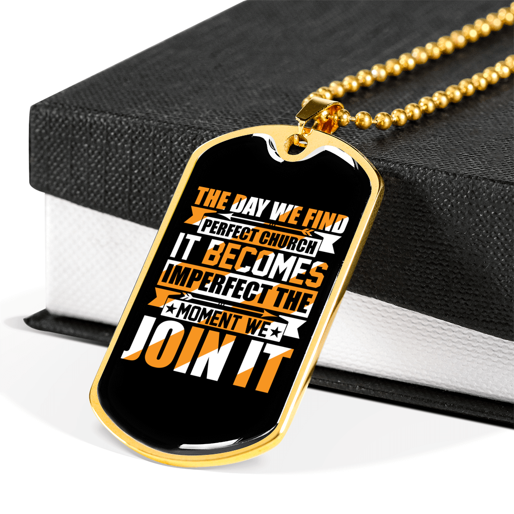 Perfect Church Christian Necklace Stainless Steel or 18k Gold Dog Tag 24" Chain-Express Your Love Gifts