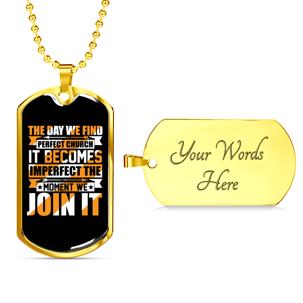 Perfect Church Christian Necklace Stainless Steel or 18k Gold Dog Tag 24" Chain-Express Your Love Gifts