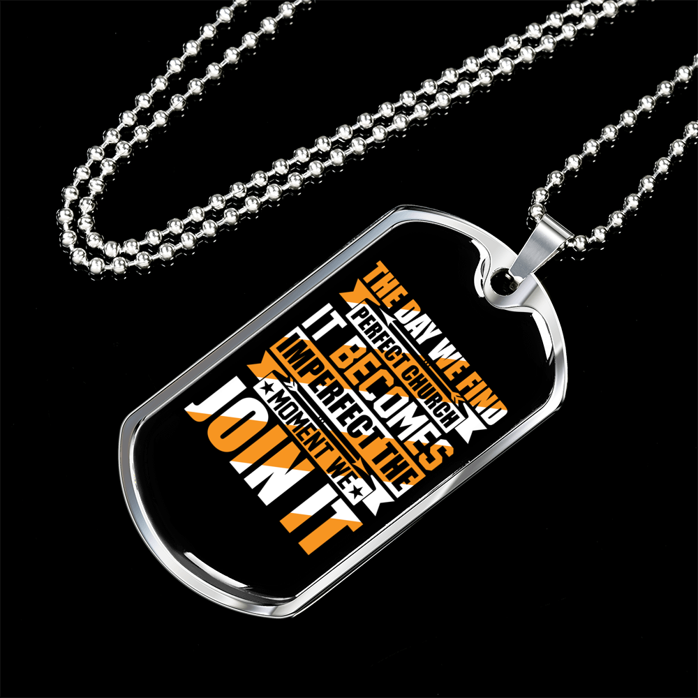 Perfect Church Christian Necklace Stainless Steel or 18k Gold Dog Tag 24" Chain-Express Your Love Gifts