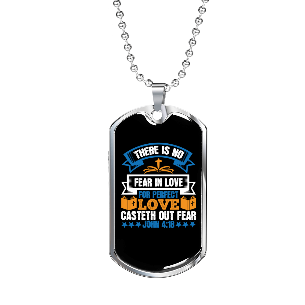 Perfect Love Cast Fear Christian Necklace Stainless Steel or 18k Gold Dog Tag 24" Chain-Express Your Love Gifts