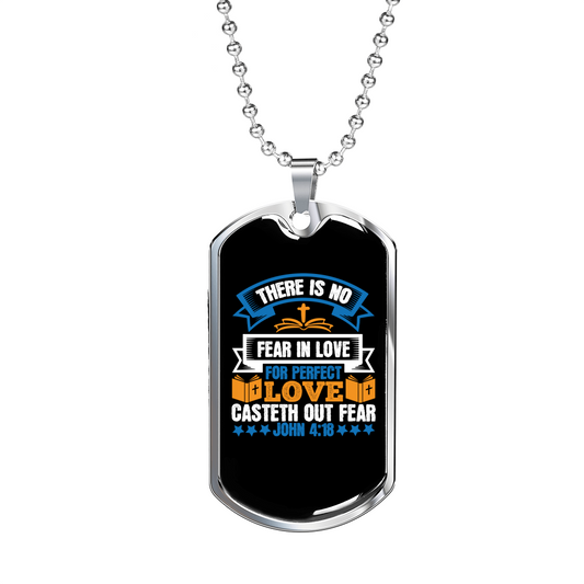 Perfect Love Cast Fear Christian Necklace Stainless Steel or 18k Gold Dog Tag 24" Chain-Express Your Love Gifts