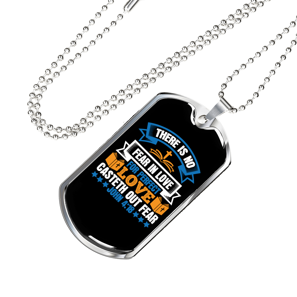 Perfect Love Cast Fear Christian Necklace Stainless Steel or 18k Gold Dog Tag 24" Chain-Express Your Love Gifts